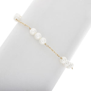 3 Pearl Bar with Chain in Between Bracelet in 14k Gold Filled BR193