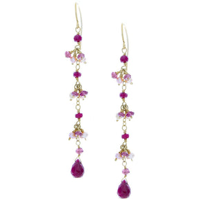 Ruby Drops with Rhodolite Garnets and Pearls Clusters