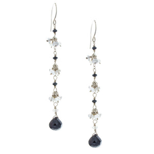 Black Onyx drops with Labradorite & Gray Pearls Clusters