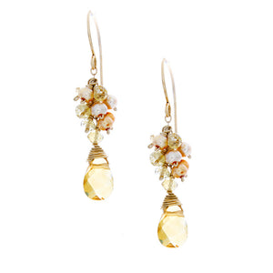Citrine drop with citrine rondelles & light gold pearls clusters