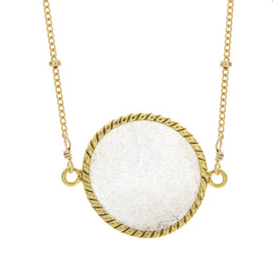 Large Round White Druzy with Beaded Chain