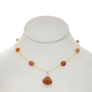 Sandalwood - Sunstone Drop and Sunstone between chain Necklace