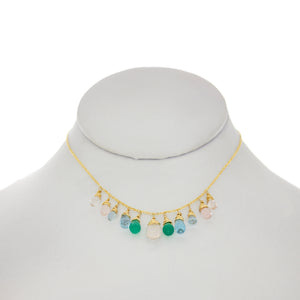 Sage Rose  - RoseQuartz, Green Onyx, Topaz, Apatite, Aquamarine Drops Necklace