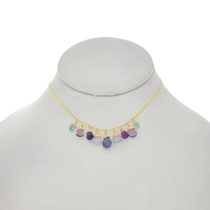 Ultraviolet - Tanzanite, Lavender Blue Chalcedony, Amethyst, Aquamarine Drops Necklace