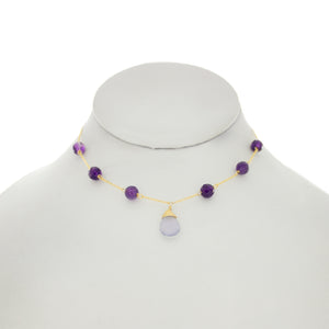 Ultraviolet - Lavender Blue Chalcedny Drop with Amethyst Necklace