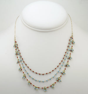 Turquoise & Coral 3 Layers Necklace