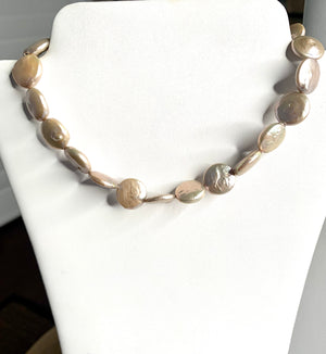#256 beige coin pearl necklace