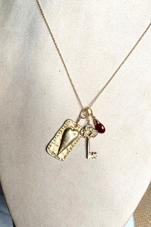 #385 heart/key/Ruby charm necklace