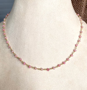 #427 pink wire wrapped necklace 16.5”