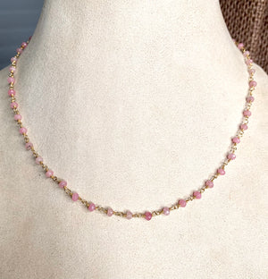 #427 pink wire wrapped necklace 16.5”
