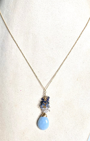 #361 blue opal ombré cluster necklace