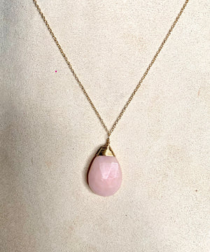 #363 large pink opal drop necklace16”