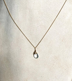 #370 aquamarine single tear drop necklace