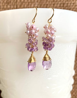#485 amethyst pearl cluster earrings