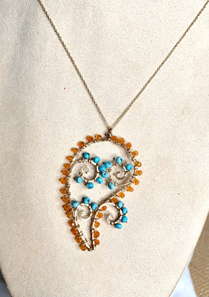 #376 orange carnelian/turquoise paisley necklace