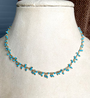 #419 turquoise seed bead dangle chain necklace 15”