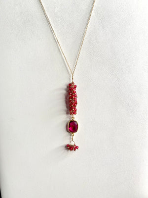 #218 garnet/seed bead cluster tassel necklace