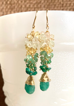 #481 Emerald green/yellow ombré earrings
