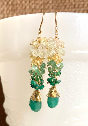 #481 Emerald green/yellow ombré earrings