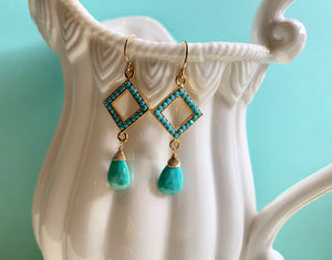 #105 Turquoise drop with diamond turquoise rhinestone