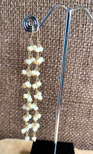 #133 pink opal long chain earrings