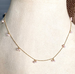 #441 pink opal dainty dangle necklace 15”