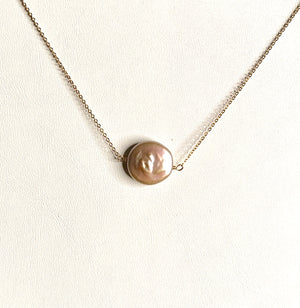 #273 beige coin pearl necklace