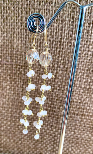 #131 pink crystal/quartz long earrings