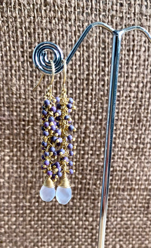 #125 chalcedony seed bead cluster chain earrings