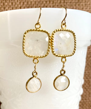 #459 moonstone round/square bezeled earrings