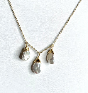 #272 3 dangling keishi white pearl necklace