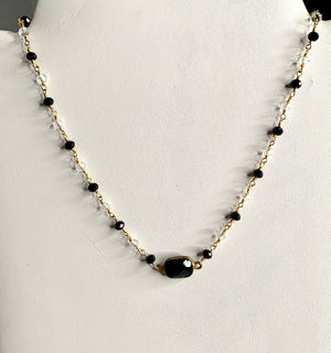 #203 black onyx/clear Quartz pendant necklace