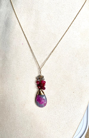 #384 Ruby/labradorite cluster necklace