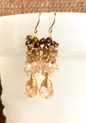 #482 beige cz drops ombré cluster earrings