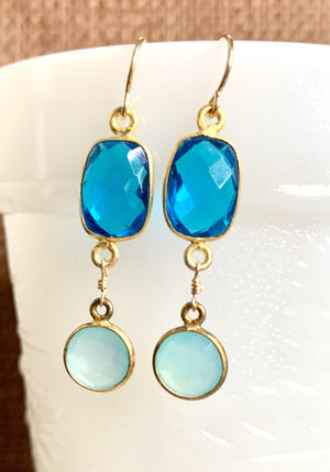 #470 blue chalcedony/apatite blue Quartz Bezeled earrings