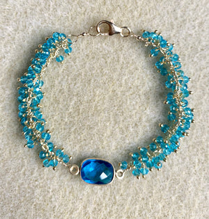 #314 Aqua blue Quartz bezeled cluster bracelet