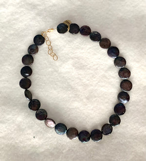 #147 midnight blue coin pearls strung necklace
