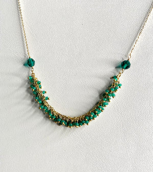 #211 greed seed bead cluster/crystal chain necklace