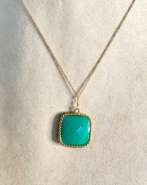 #338 chrysoprase bezeled necklace