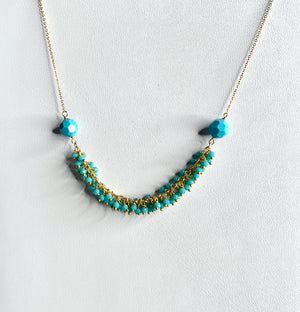 #174 crystal turquoise cluster chain necklace
