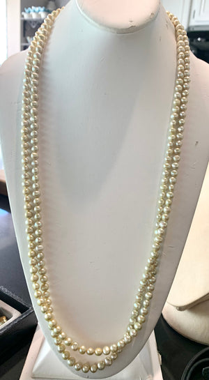 #150 long gold yellow pearl necklace