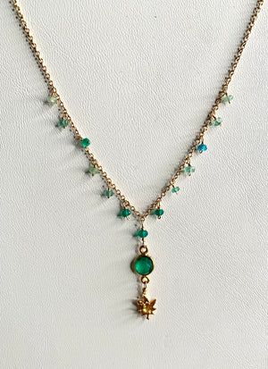 #249 green onyx cannabis leaf charm necklace