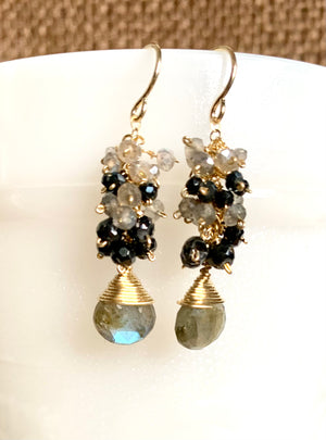 #493 labradorite charcoal earrings