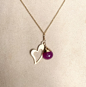 #437 pink Sapphire cut out heart necklace