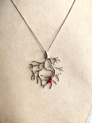 #162 silver tree of life Ruby necklace