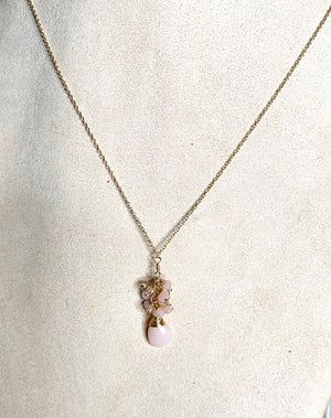 #366 Pink opal ombré cluster necklace