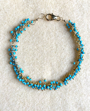 #411 turquoise seed beads cluster chain bracelet
