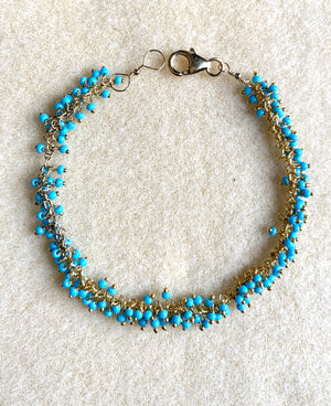 #411 turquoise seed beads cluster chain bracelet