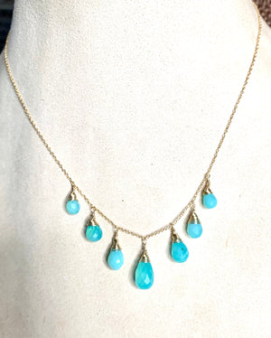 #357 7 blue Peruvian opal drops necklace