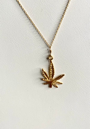 #250 large cannabis leaf charm necklace 16”